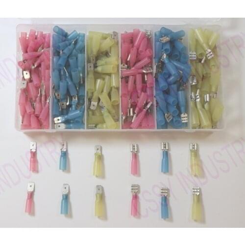 Freeshipping 260pcs MDD1.25 2 5-250 FDD1.25 2 5-250 Heat Shrink Butt Splice Wire Connectors Cable Crimp Terminal 22-10AWG