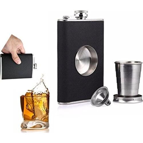 8oz Whisky Bottle Folding Vodka Cup And Stretching Liquor Flagon 304 Stainless steel Alcohol Funnel Portable Pocket Hip Flasks