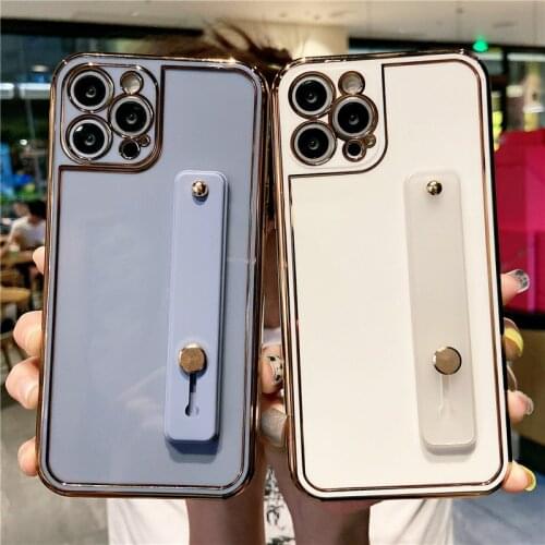 Wrist Strap Electroplated Phone Case For iPhone 12 11 Pro Max XS Max XR X 7 8 Plus 12 Pro 11 Stand Holder Soft Bumper Back Cover