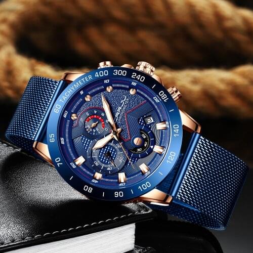 CRRJU Fashion Mens Watches Luxury WristWatch Quartz Clock Blue Watch Men Waterproof Sport Chronograph Relogio Masculino