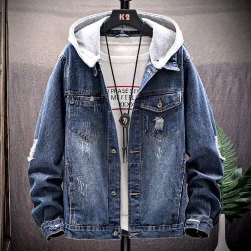 Denim Jacket Men Hooded Sportswear Casual Fashion Slim Fit Jeans coat Hoodies Cowboy Male Coat Plus Size 4XL 5XL