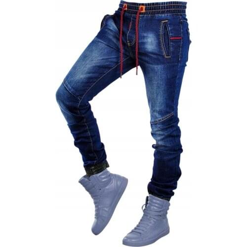 Spring Autumn Men Jeans Solid Drawstring Denim Pants Elastic Belt Fashion Casual Classic Harem Trousers Jogger Pencil Pants 2021