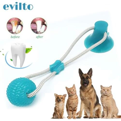 Evilto Multifunction Pet Chew Ball Toy Rubber Molar Bite Toy Dog Cleaning Teeth Safe Elasticity Soft Puppy Suction Cup for Cats