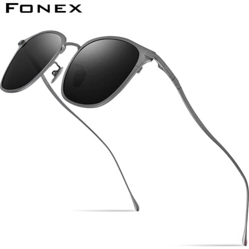 FONEX Pure Titanium Sunglasses Men 2020 New Fashion Brand Designer Vintage Square Polarized UV400 Sun Glasses for Women 8522