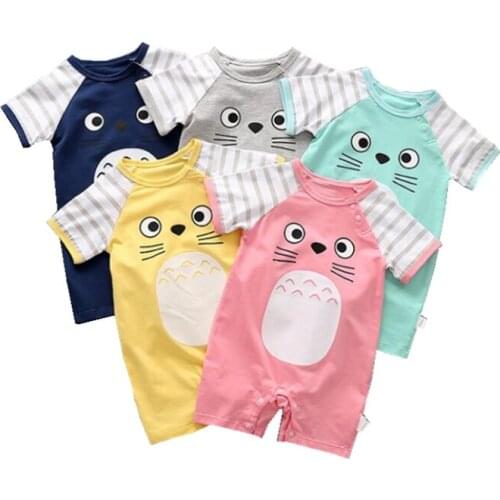 Cartoon Animal Baby Rompers Short Sleeve Summer One-Piece Body Suit Candy Color for Newborns Toddlers Outwear Casual Clothes