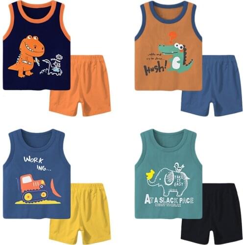 2021 New Kids Vest Set Summer Cotton Baby Boys T Shirt Shorts Set Toddler Girls Sleeveless 2pcs Sleepwear Children Clothing Sets