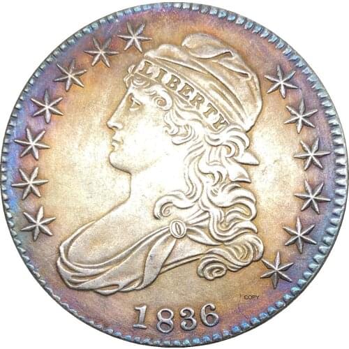 United States 50 Cents ½ Dollar Liberty Eagle Capped Bust Half Dollar 1836 Cupronickel Plated Silver Copy Coin