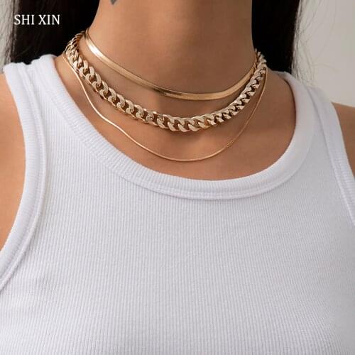SHIXIN Muti Layer Thick Link Chian Necklace for Women Hiphop Chunky Chain Choker Necklace Set 2021 Fashion Chian on Neck Jewelry