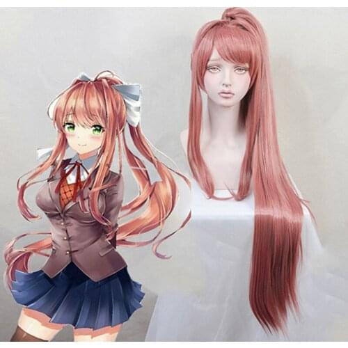 Game Doki Doki Literature Club Cosplay Wigs Monika Cosplay Wig Heat Resistant Synthetic Wig Hair Halloween Party Women Wigs