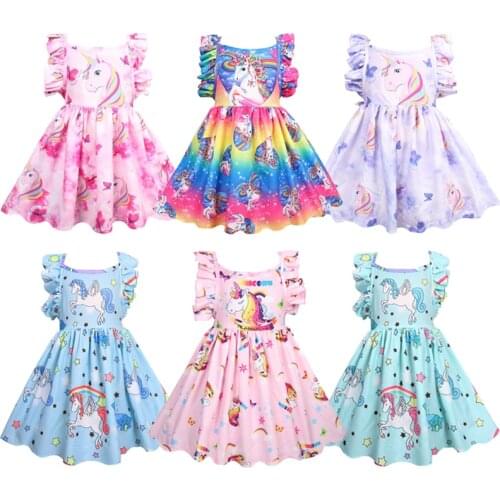 Myth Unicorn Cosplay Girls Princess Dress Thin Style Summer Casual Rainbow Unicorn Girls Dress Fantasy Party Baby Girl Dresses