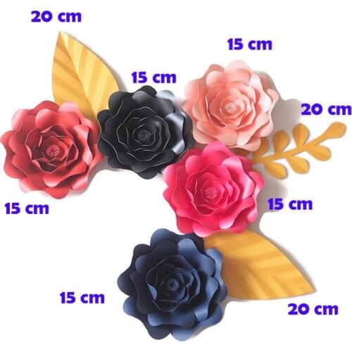 DIY Artificial Flowers Fleurs Artificielles Backdrop Giant Paper Flowers 5PCS Paper Leave 3PCS Wedding Party Decor Black