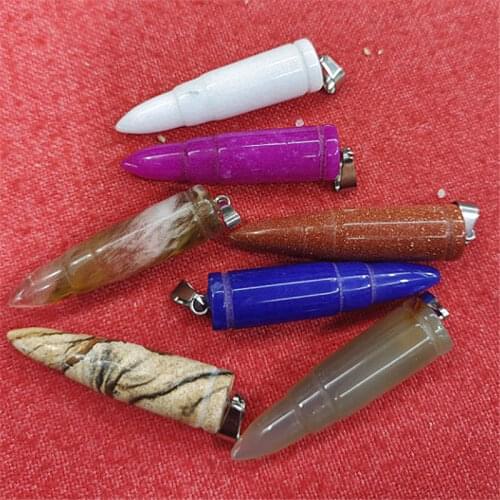 Socharming 5pcs Mens Bullets Pendants Nature Stone Necklace Making Power Energy Size 10x40mm Agatee unakite jadee opal glass