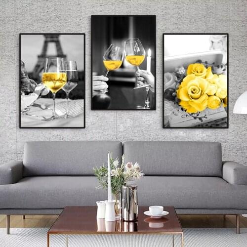 Modern minimalist creative wine glass canvas paintings and posters, Nordic style wall art pictures kitchen dining room decoratio