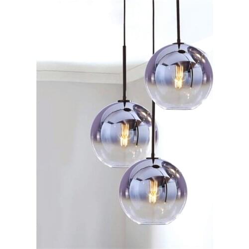 Nordic Modern LED Pendant Light Lighting Silver Gold electroplate Glass Ball Hanging Lamp Industrial Living Room Luminaire