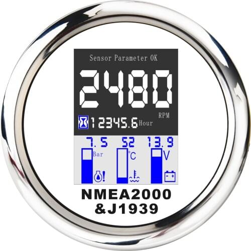 SPR 85mm 4 in 1 Multi-functional Gauge for NMEA2000 Tachometer 9-32V Water Temp Oil Pressure 0~10Bar With Alarm