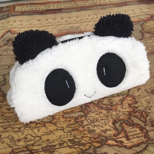 Lovely panda Pencil Bag gift black and white Pencil Bag flannel Pencils Bags cute pompom panda pens bags create Cosmetic Pouch