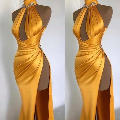 SuperKimJo 2020 Champagne Beaded Evening Dresses Long Sleeve Mermaid Elegant High Neck Formal Dresses Abiti Da Cerimonia Da Sera
