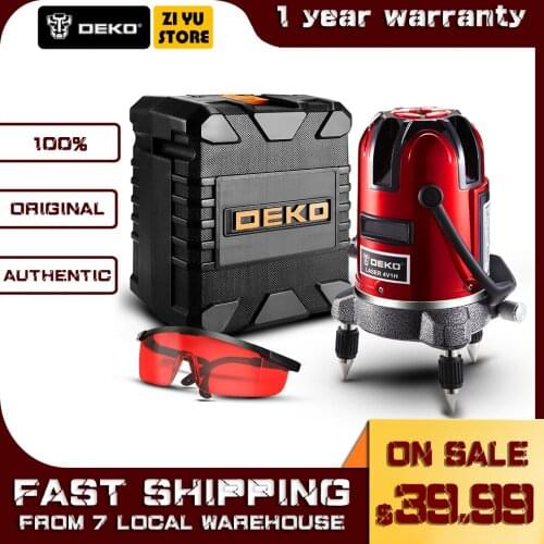 DEKO LL5 Series 5 Line 6 Points Red Laser Level Self-leveling Horizontal 360 Degree Adjustment For Outdoor/Indoor Work Box Set