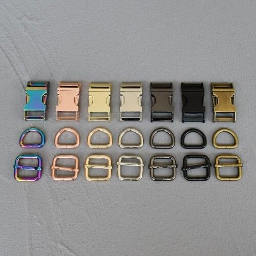 20 Sets 20mm DIY Bag Pet Dog Collar Harness Accessories Metal Belt Straps Adjust Slider Release Buckle D Ring Three-Piece