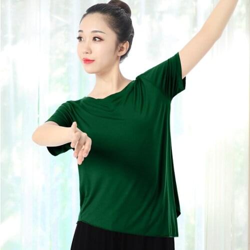 D0815 Lady Dancing Blouse Womens Modal Modern Dance Shirt Short-sleeved Top Ballroom Dance Tops Folk Dance Form Leotards