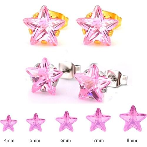 Uelf Newest Shiny Pink Crystal Star Earrings Charming Earrings for Women Fashion Jewelry Wholesale Gift Stars Ear Ring 2019