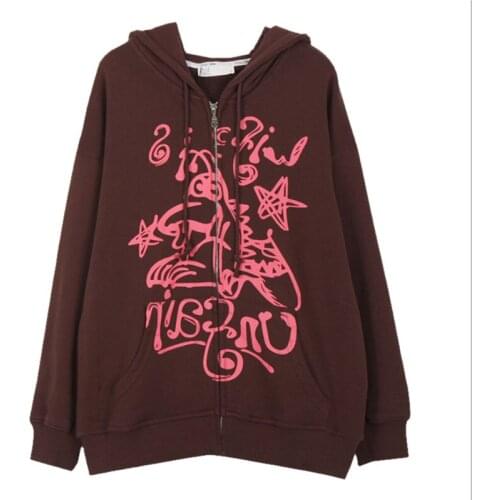 Womens Full Zip Hoodies, Casual Long Sleeve Graffiti Print Oversized Sweatshirts Spring Autumn