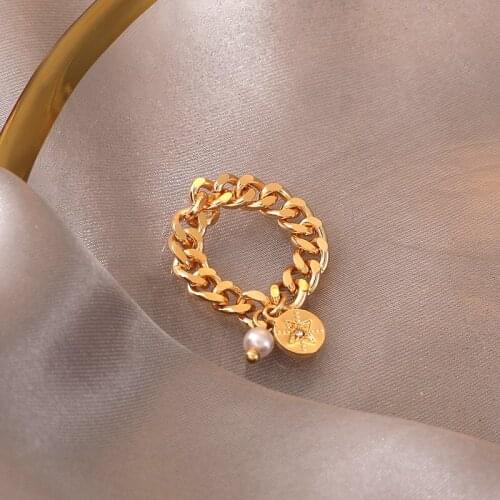 New cool plate pearl chain net celebrity elegant non-mainstream design ring simple fashion ring female ring
