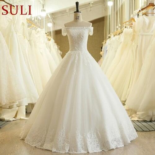 SL-541 Vintage Beads Lace Off Shoulder Boat Neck Bridal Gown Wedding Dress 2019
