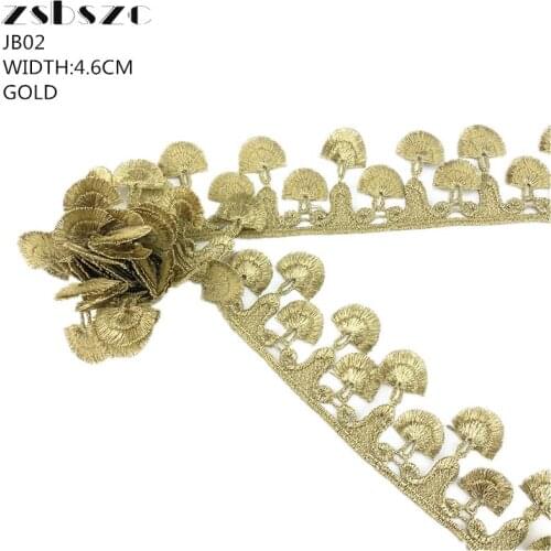 4.6CM Width 5Yards Gold Line Fan-shaped Lace Trim Fabric Glitter Crocheted Embroidery Decoration Lace Sewing Craft