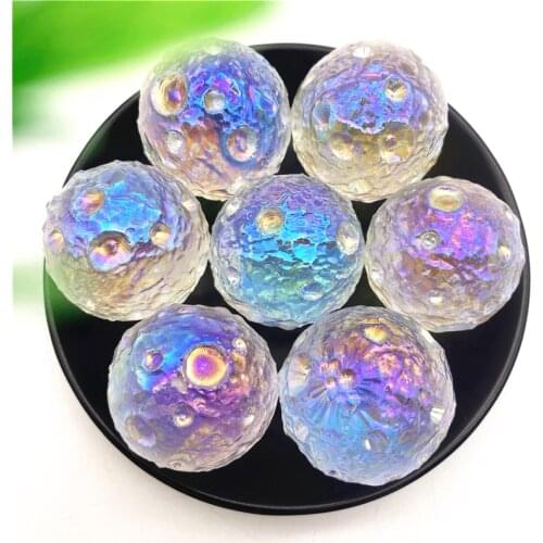 1PC Electroplated Aura Natural Crystal Moon Ball Spheres Colourful Rainbow Clear Quartz Rough Healing Stone Gemstone