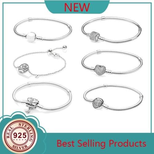 100% 925 Sterling Silver High Quality Heart Heart Classic Pan Bracelet For Free Gift Delivery To Friends
