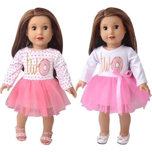 18 Inch American Doll Girls Clothes Pink Donut Polka-dot Lace Dress Skirt Born Baby Toys Accessories Fit 43 Cm Boy Dolls D8