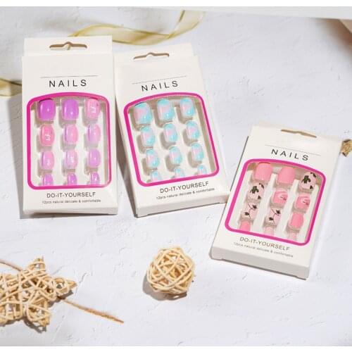 24Pcs/Set Kids Cartoon Style Fake Nails Full Cover Press Stick On Nails Children Nail Stickers False Nail Girls Nail Decor Gifts