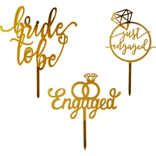 Acrylic Cake Topper Romantic Proposal Diamond Ring Bride To Be Enaged Wedding Party Cake Decoration Wedding Baking Party Favors