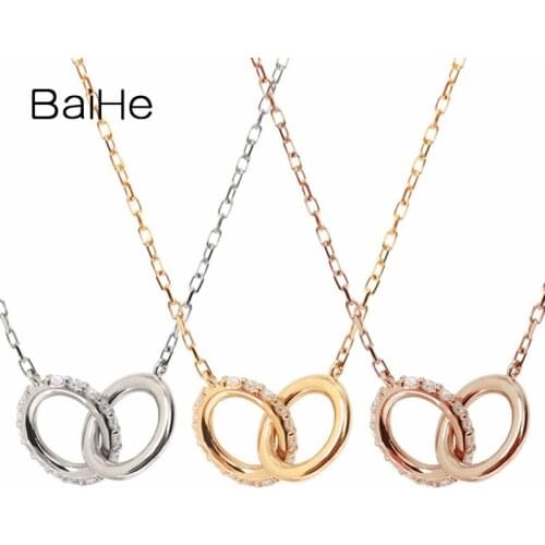 BAIHE Solid 18K Yellow Gold 0.10ct Round cut Natural Diamonds Wedding Fine Jewelry Beautiful diamond Gift Necklaces