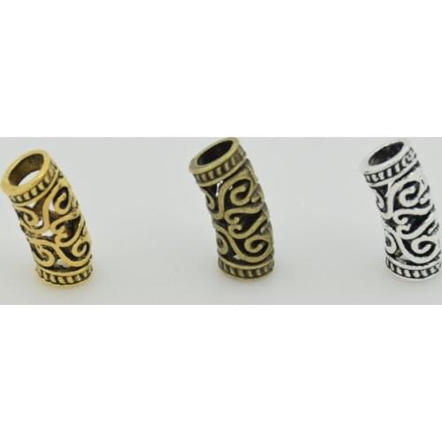 Free Shipping 50Pcs/Lot Metal Filigree Curved Spacer Tube Beads Hair Ring Beads Dreadlocks 25mm