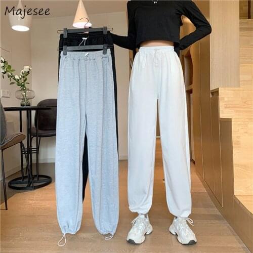 Casual Pants Women Solid Elasticity High Waist Loose Hip Hop Korean Style Students All-match Ins Autumn Trousers Chic Wide-leg
