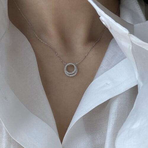 925 Sterling Silver Link Chain Cubic Zircon Circle Charm Necklaces & Pendants Choke For Women Jewelry dz077