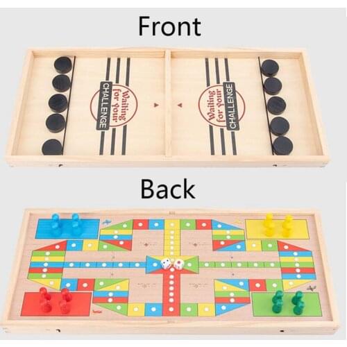 Wooden Slingpuck Game and flying chess Fast Hockey Sling Puck Game Paced Slingpuck Board Game Parent-child Interactive Toys