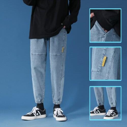 Jeans Loose Men Elastic Waist Teenager Casual Elastic Pants Mouth Kpop Clothes Hip Hop Gray Wide Leg Jeans