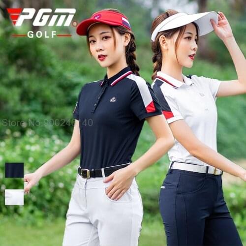 Pgm Golf Women Shirt Summer Ladies Sportswear Gym Short Sleeve T-Shirt Golf Wear Ladies Slim Sports Polo-Shirt Breathable Tops