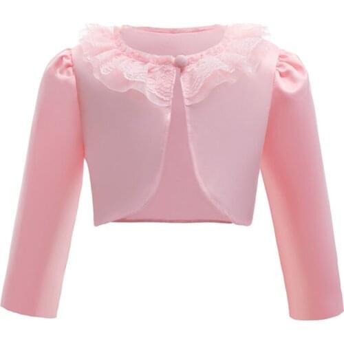 Girls Lace Round Neck Shawl Childrens Princess Warm Jacket Top One Button Kid Solid Color Dress Matching Clothing Outerwear
