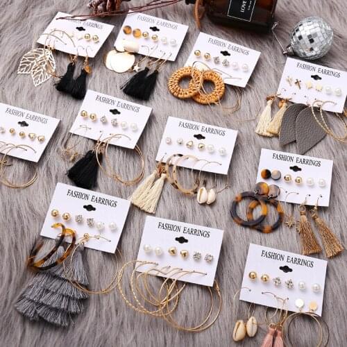 2019 New Fashion Geometric Earrings Set Bohemian Leopard Tortoise Shell Acrylic Tassel Drop Earrings for Women Jewelry Brincos
