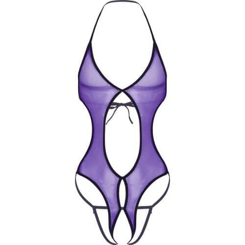 Lingerie Mesh Crotchless Bodysuit Mens See-through Erotic Sexy Open Crotch Nightwear Halter Neck Lace-up Sleepwear Underwear