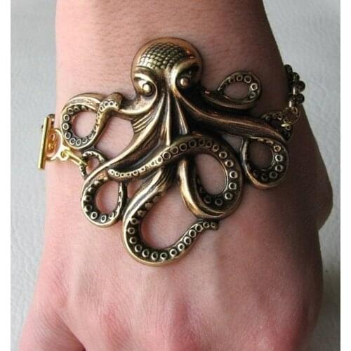 New Fashion Antique Silver Color Antique Bronze Rockabilly Octopus Bracelet with Anchor Piece Vintage Style Ocean Charm Jewelry