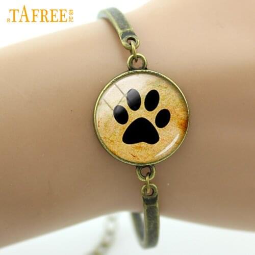 TAFREE Wholesale Charms Jewelry Dog Lovers bracelet My Friend Paw Prints Glass Cabochon Dome for men and women animal gifts B255