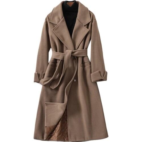 Fall Winter Cotton-padded Thick Womens Retro Wool Blend Coat With Sashes Long Trench Coat Plus Size Office Female Coats 2019