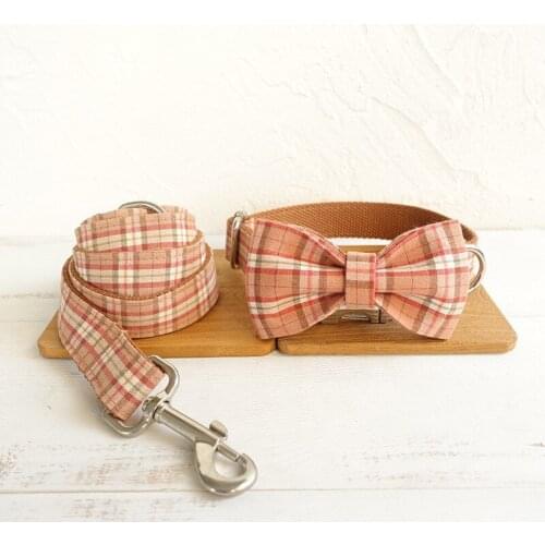 Dog Collar and leash Detachable bow tie Collar Adjustable Personalized Engraving Nylon for Small Medium Large Dogs wedding party