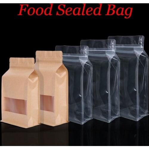 10pcs Resealable Zip Lock Bags Self Seal Clear Plastic Kraft Paper Poly Bag Food Storage Package Reclosable Vacuum Fresh Bag