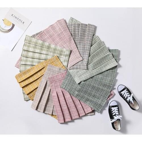 Pleated Skirt Skirt Womens Summer 2021 New High Waist Student Versatile Lattice A- line Skirt Preppy Style Fall Winter Skirt